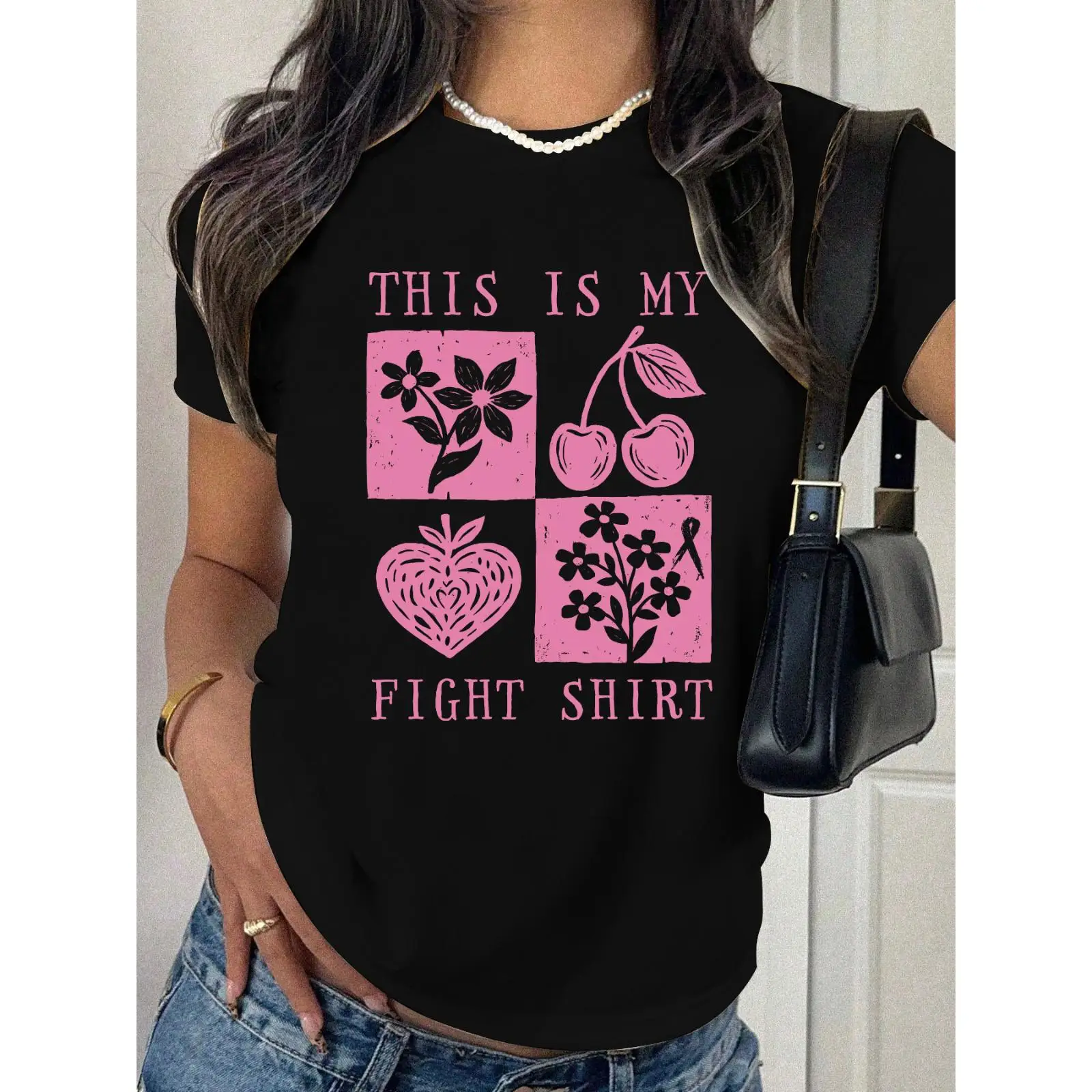 

My Fight Shirt T-shirt Women's Breast Cancer Awareness Graphic Tee Pink Ribbon Tops Cancer Survivor Gifts