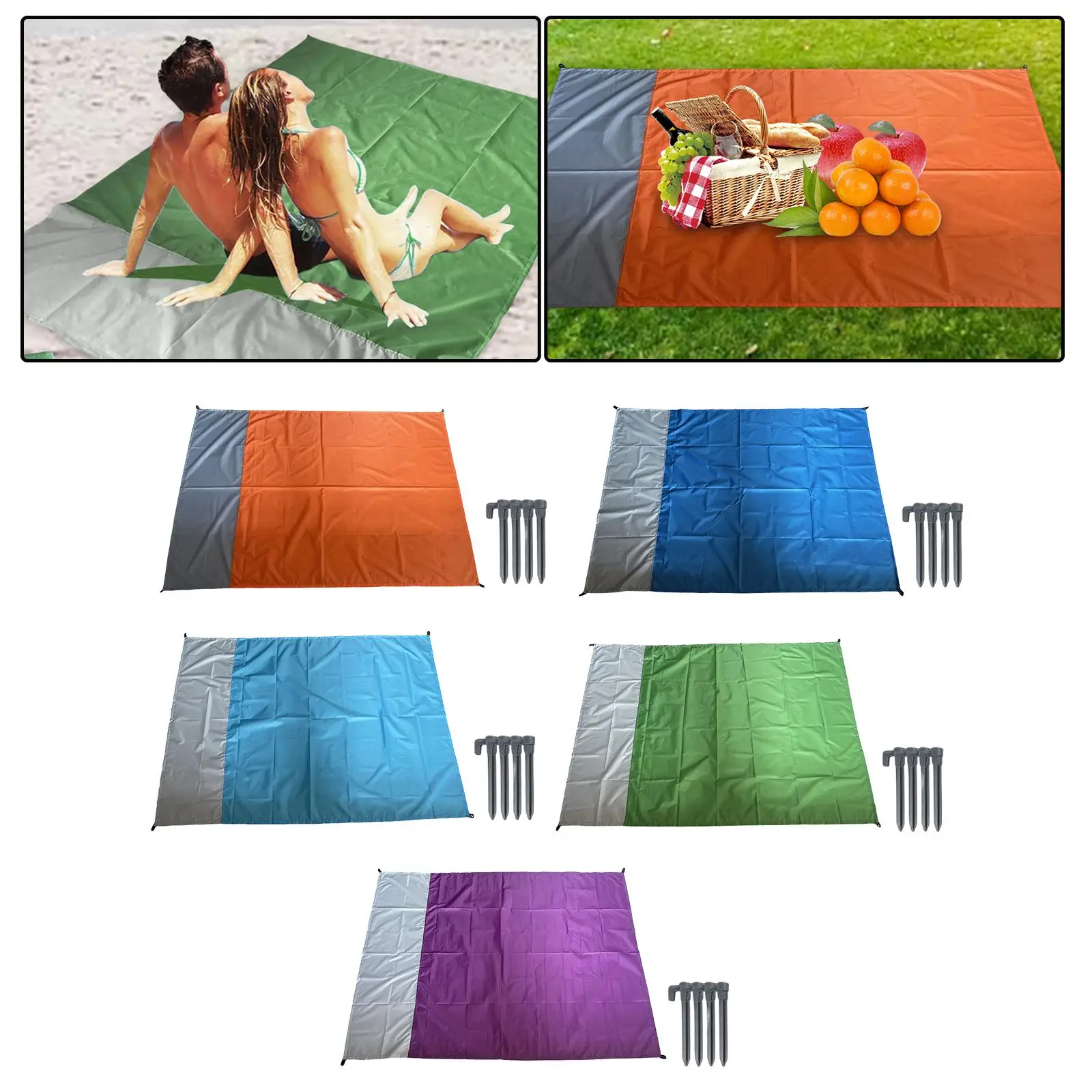 Quick Drying Folding Camping Mat Mattress and 4 Durable Stakes Sandproof Beach Mat for Hiking