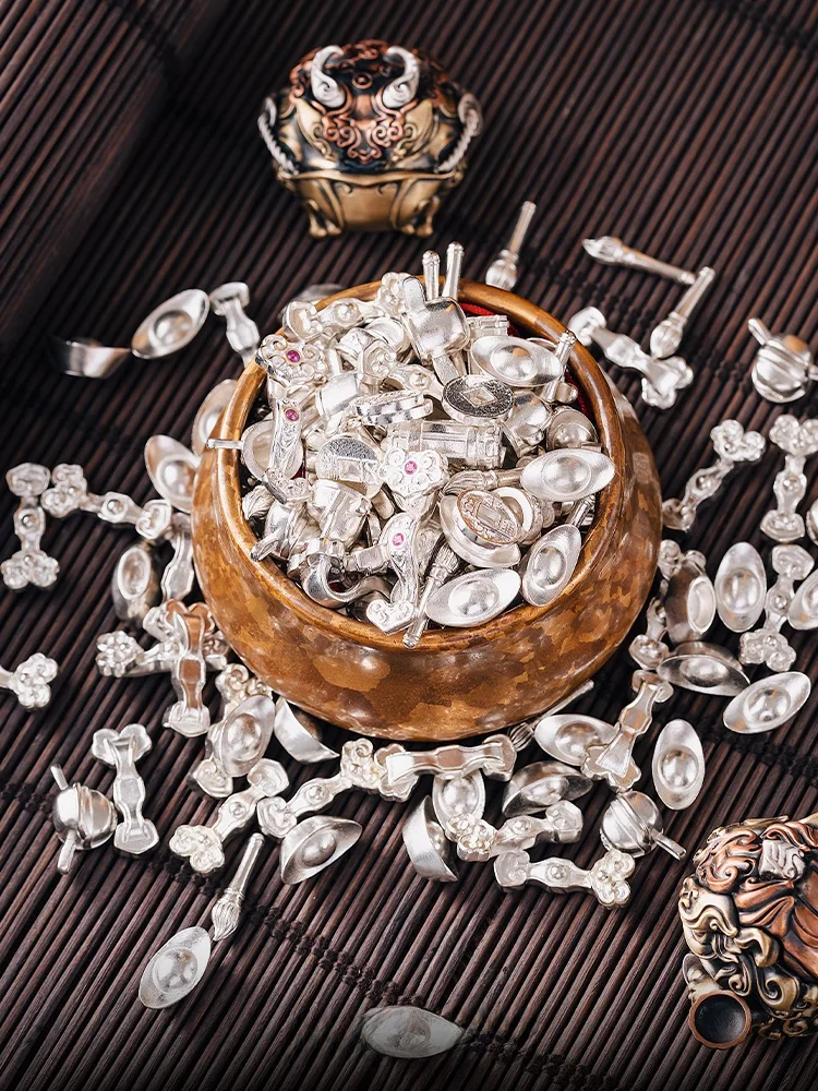 Four Happiness  Color Eggs | Original Chinese Style Jewelry Accessories Silver Treasure Five Emperor Coins Desktop Ornaments