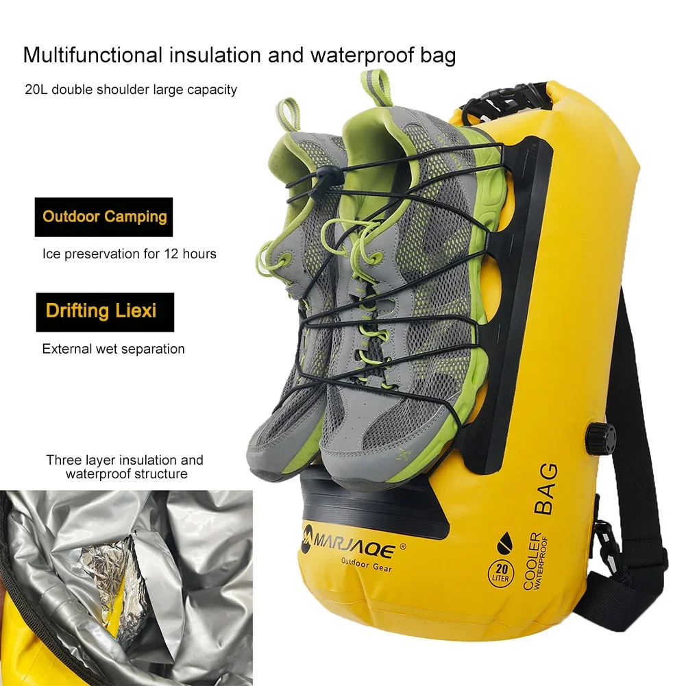 20L Dry Wet Separation Cooler Backpack Lightweight Large Capacity Insulated Bag for Kayaking Rafting Boating Swimming Outdoor