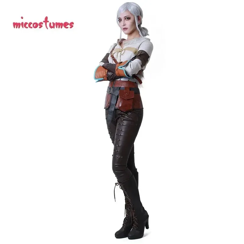 أزياء Miccostumes النسائية Game Hunt Ciri التأثيرية مع أحزمة وقفازات وحقائب لزي الهالوين النسائي