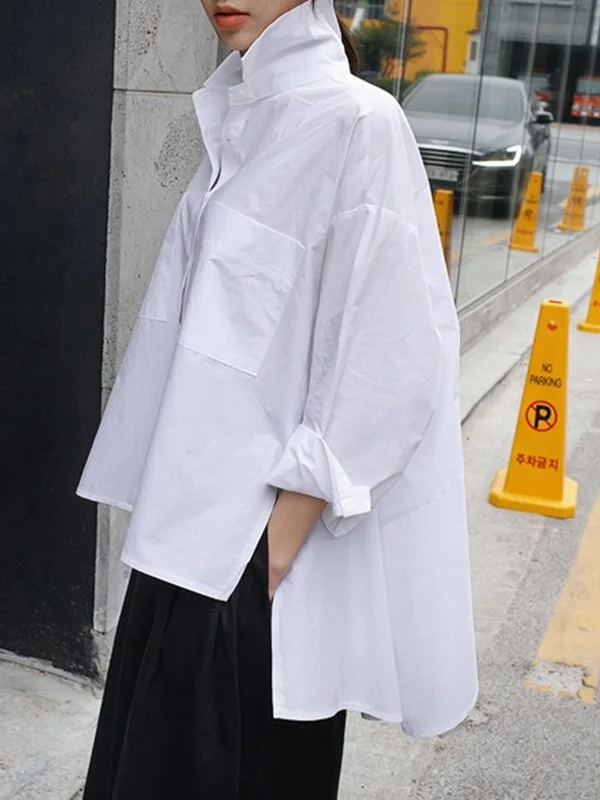 

Authentic Korean Sle Loose Large Size Cloak pe Long Sve Asymmetric Faion Top irt Women's Casual Regular Length