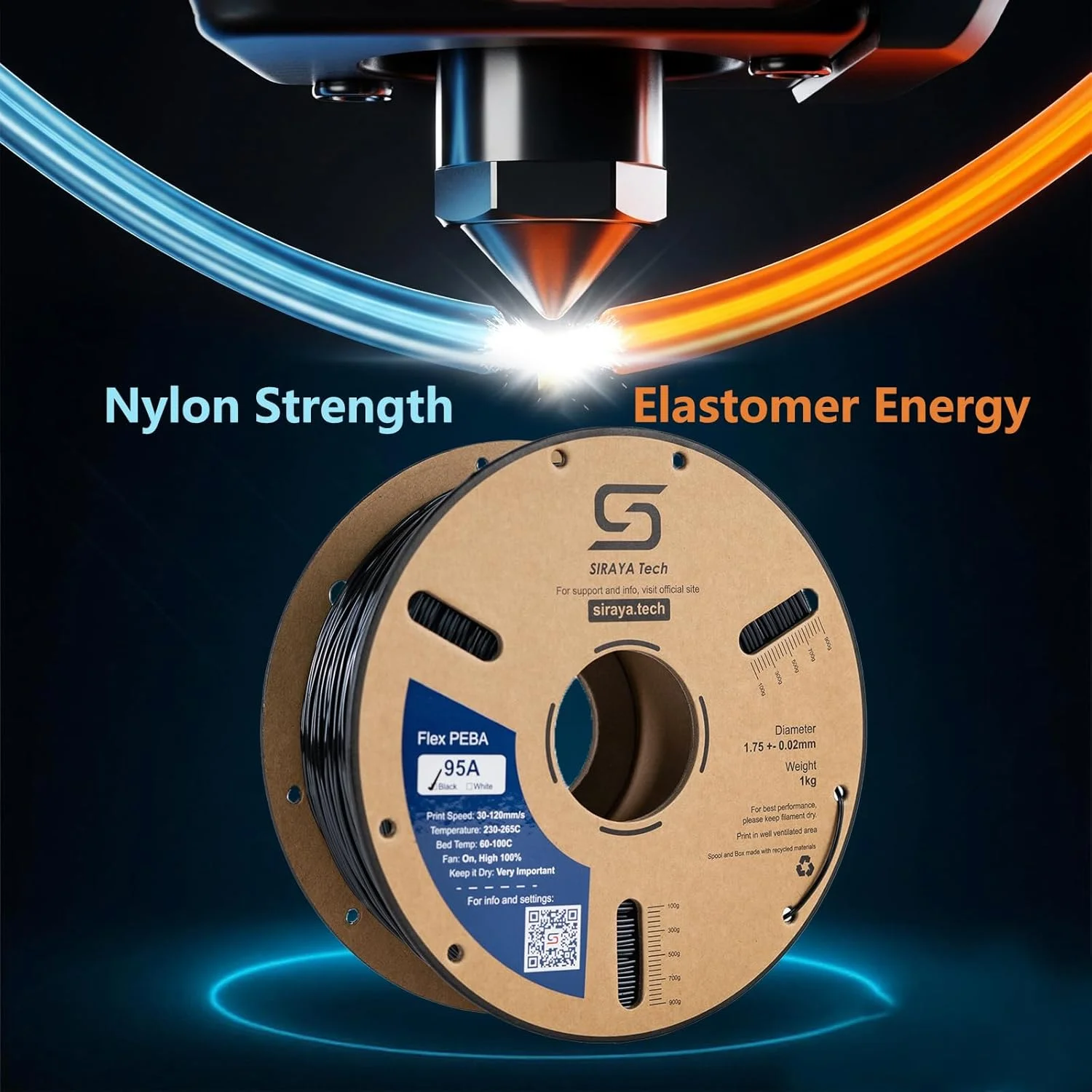 Filament PEBA à rebond Flexible, filament élastique PEBA 95A pour SIRAYA TECH TPU 95A, Filament d'impression 3D