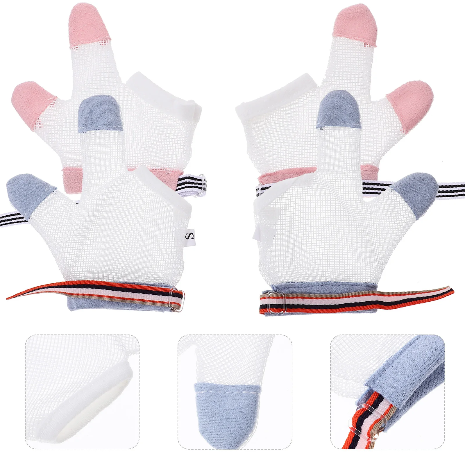2 pares de luvas de parada de sucção de dedo protetor de polegar do bebê respirável prego mordendo guarda para crianças infantil luva protetora parar