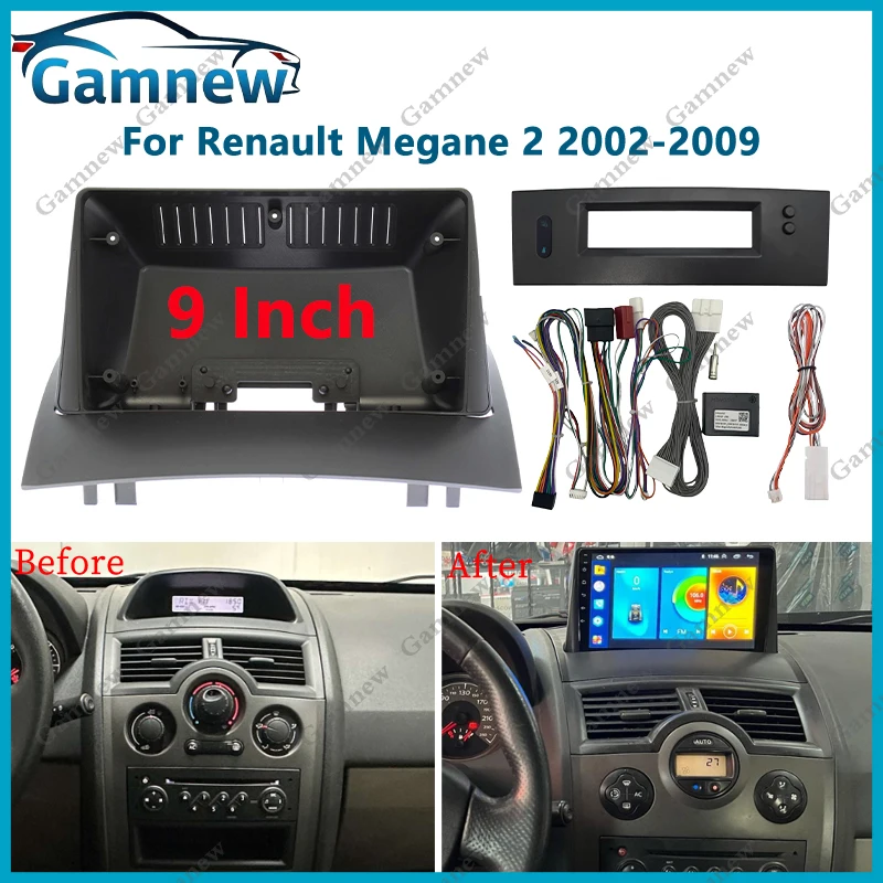 Adaptateur de Boîte Canbus pour Cadre de Voiture Renault Megane 2, Kit de Panneau de Montage pour Tableau de Bord, Android, 9 Pouces, 2002-2009