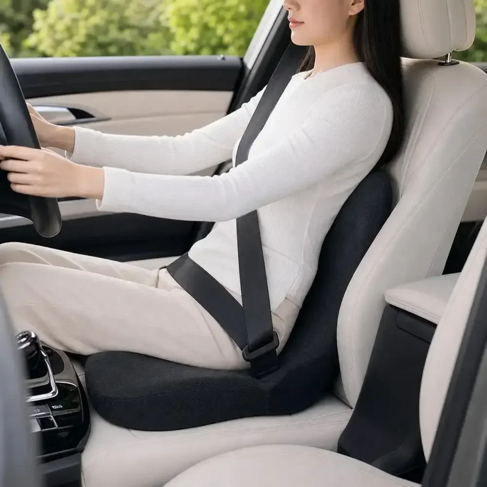L-Shaped Memory Foam Seat Cushion with Fixing Strap, Coccyx Support Chair Pad for Car Office Gaming Truck, Hip Pressure Relief Seat Pillow