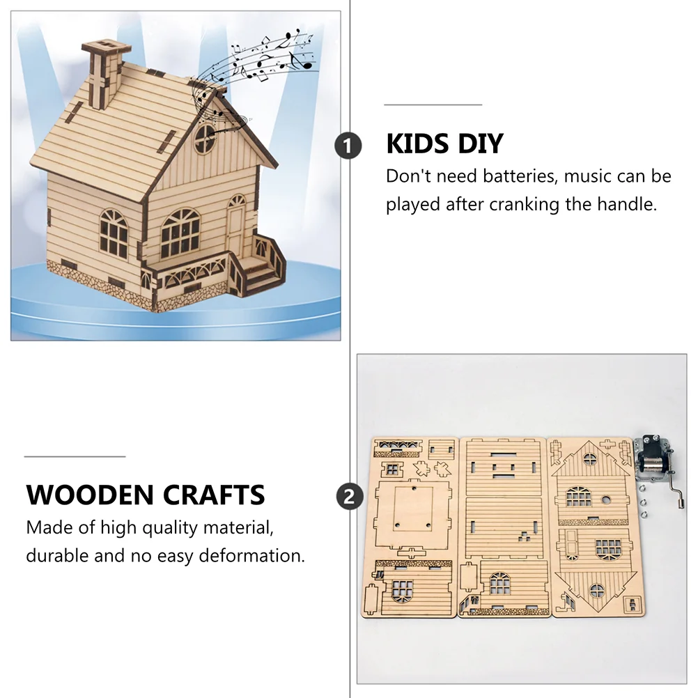 Christmas Village House Puzzle DIY Music Box Toys Wooden Crafts Dining Table Child Decor