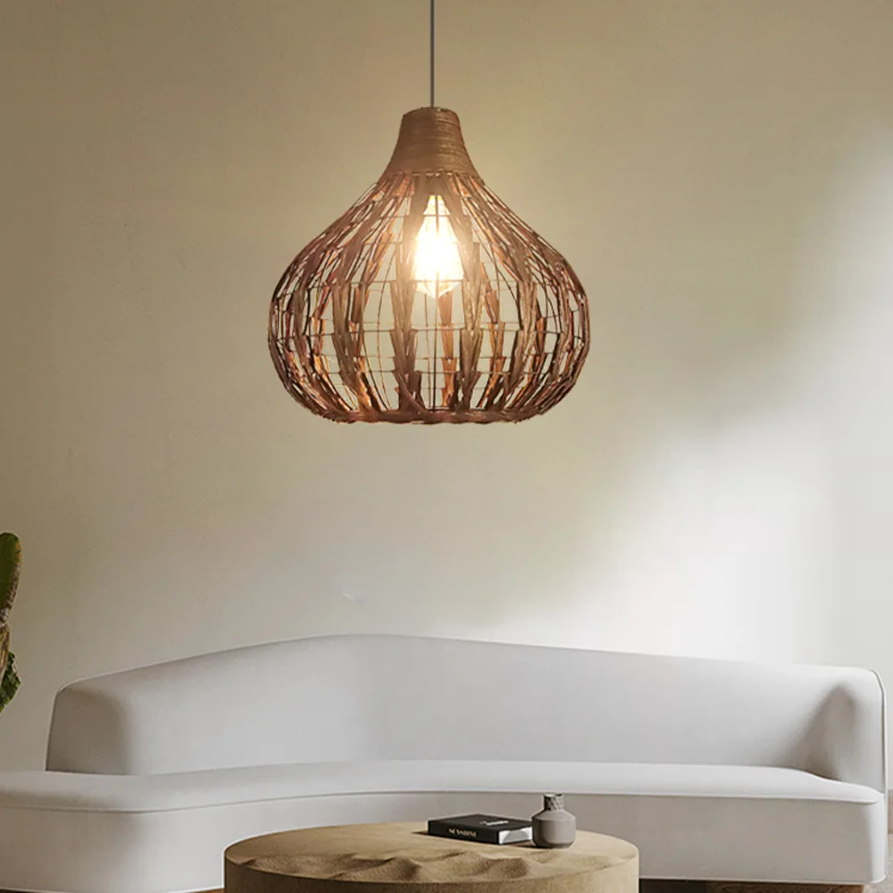 Handmade Rattan Woven Pendant Lamp Natural Style Restaurant Bar Dining Room Bedside Hanging Lamp