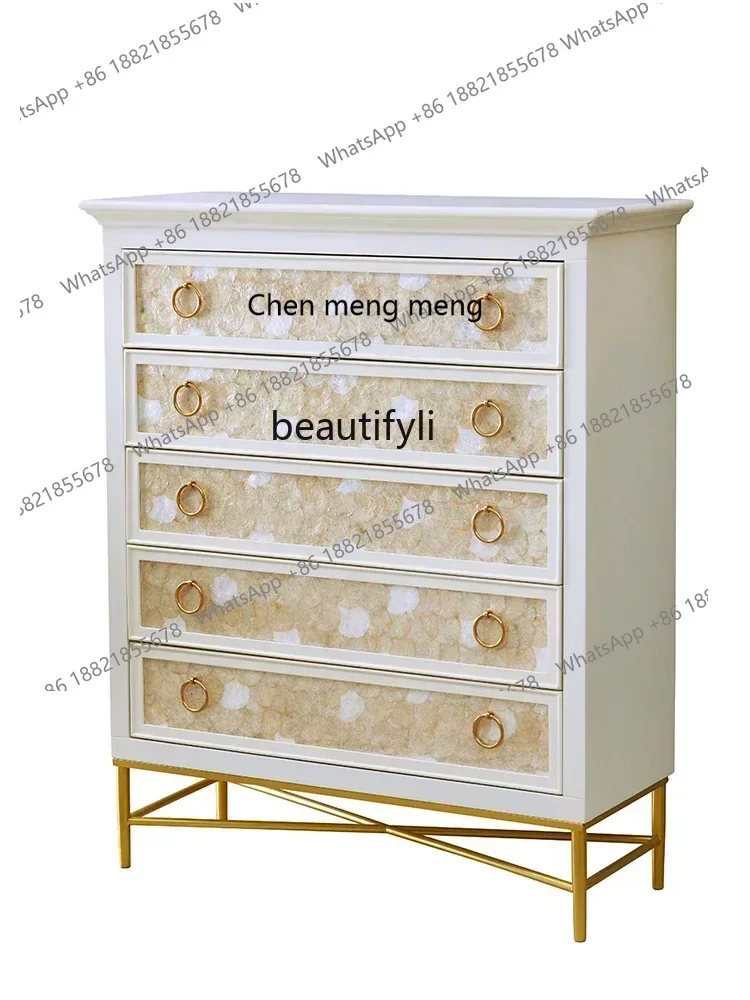 D178  Living room chest of drawers light luxury porch cabinet locker American solid wood storage drawer cabinet