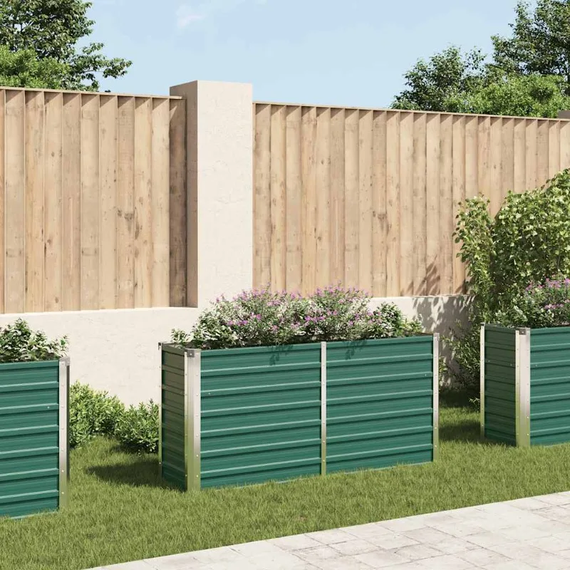 Lit de jardin surélevé en acier galvanisé 160x40x77 cm Vert, idéal pour la culture de fleurs et de légumes.