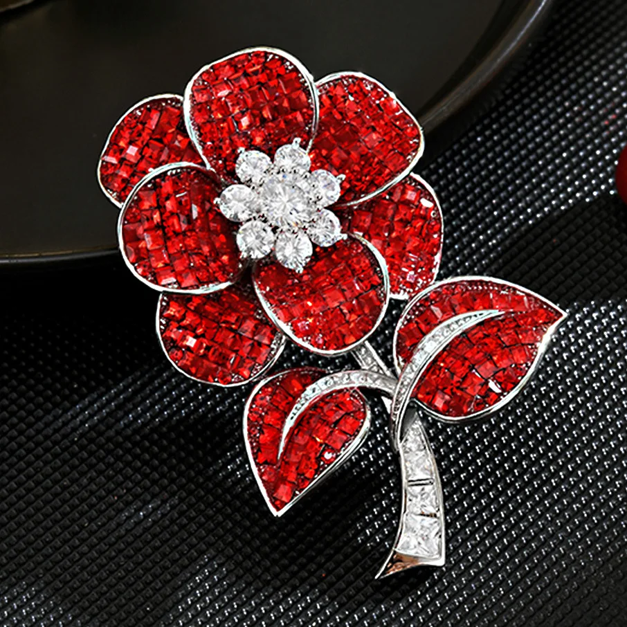

Тяжелая промышленность, полный кубический цирконий, ретро, броши с красным подсолнухом, женская одежда, элегантные темпераментные аксессуары, булавки для вечеринок, подарок