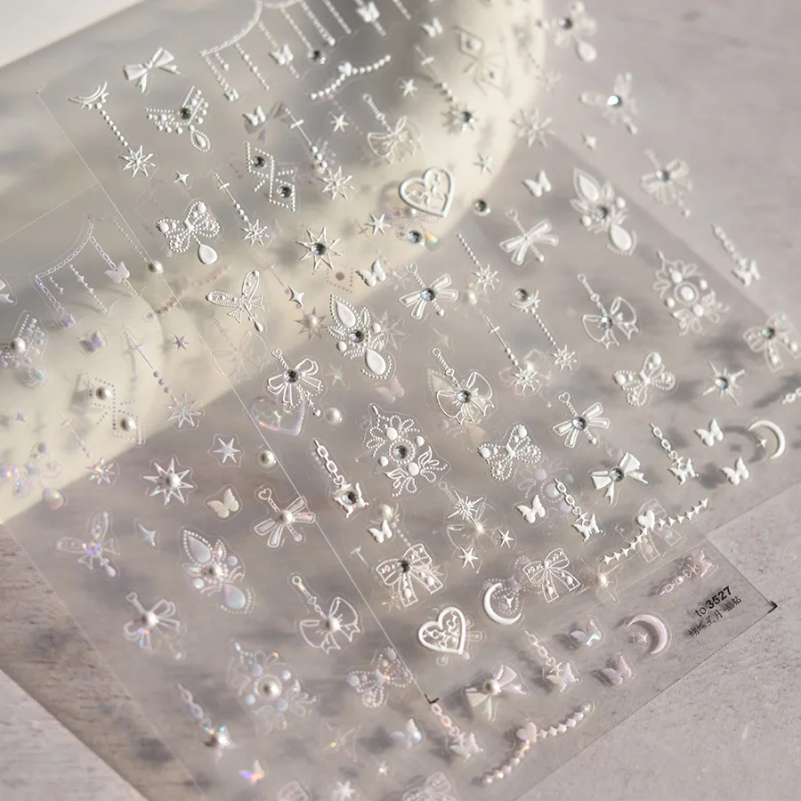 ملصقات ماسية كريستالية خماسية الأبعاد ، عقدة فيونكة ، نجمة ، قمر ، لؤلؤ ، طوطم ، قلب ، لاصق ثلاثي الأبعاد ، ملصق تزيين أظافر ياباني ، 1 والي