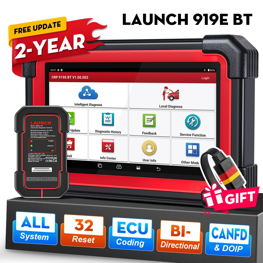 LAUNCH X431 CRP919E BT OE-Level Full System 32+ Reset CAN FD DOIP FCA ECU Coding Bidirectional OBD2 Automotive Diagnostic Tools