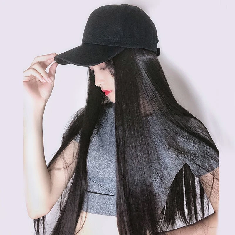 Pato Tongue Cap peruca, cabelo reto longo ajustável, peruca de cabeça cheia, um must-have para a moda