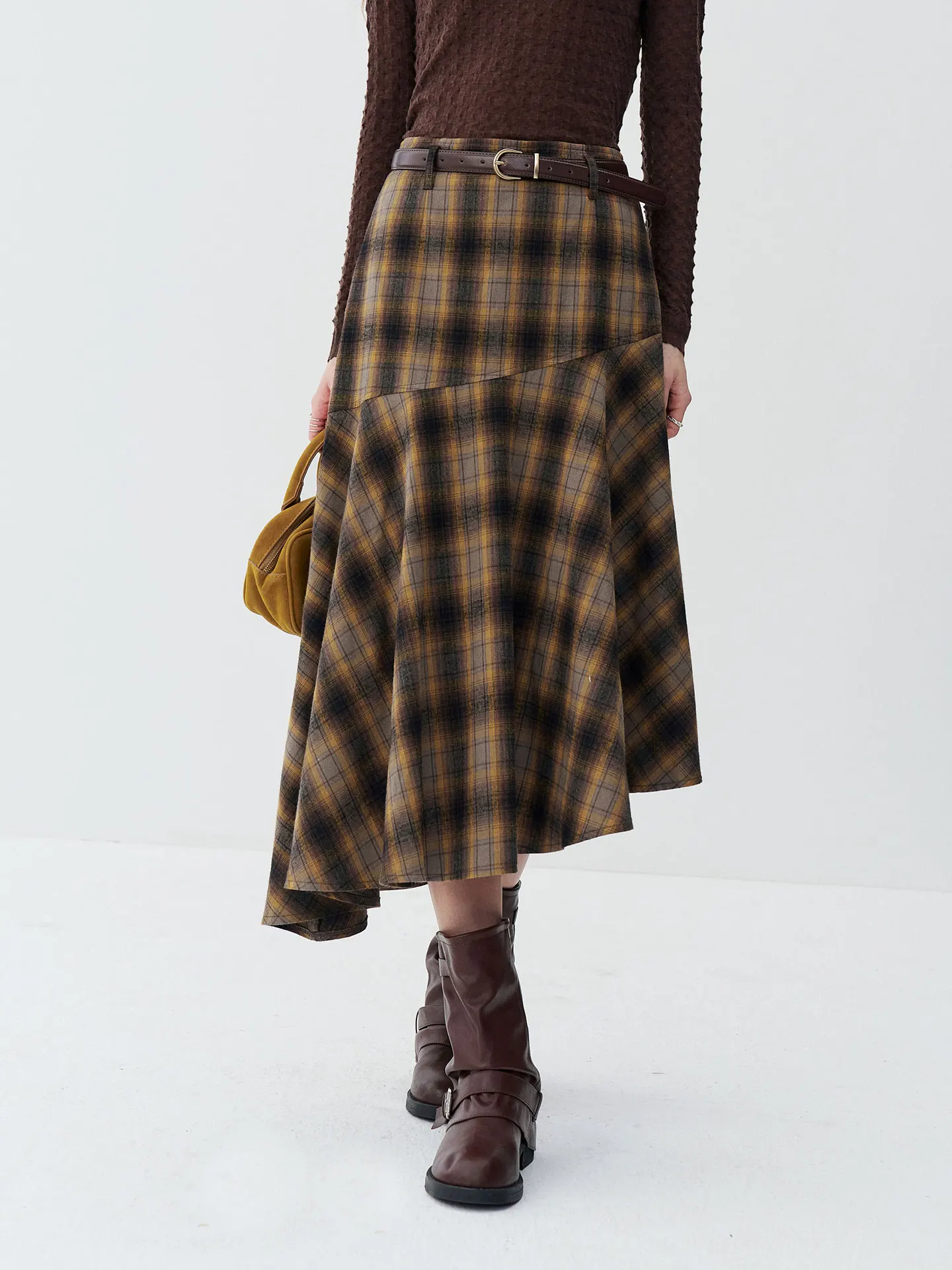 High Waist Asymmetrical Plaid  Skirt Women's Fashion Retro Sexy Slim A-Line Skirt Commute Casual Shopping KUHNMARVIN