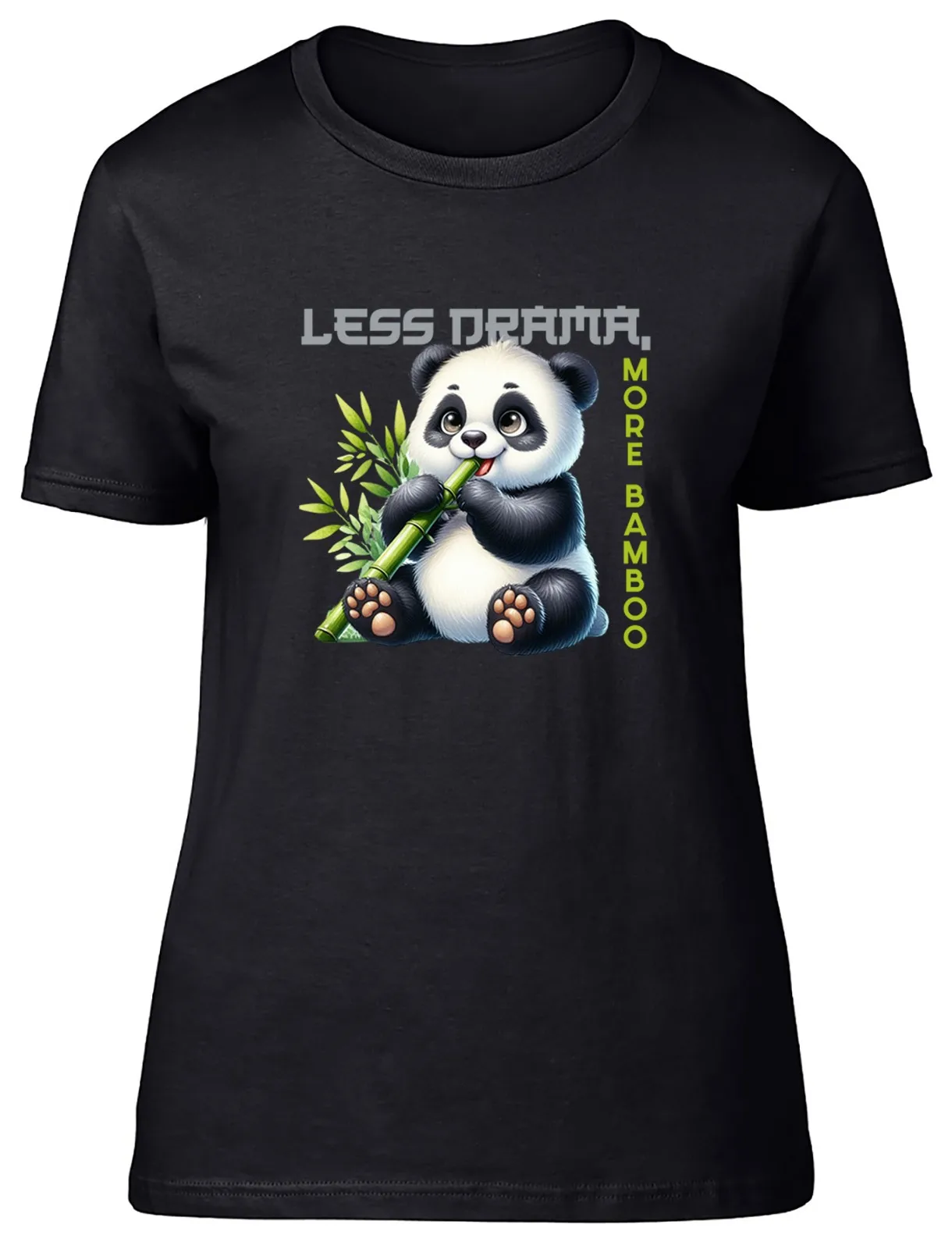 Less Drama More Bamboo Womens T-Shirt Funny Panda Bear Ladies Gift Tee