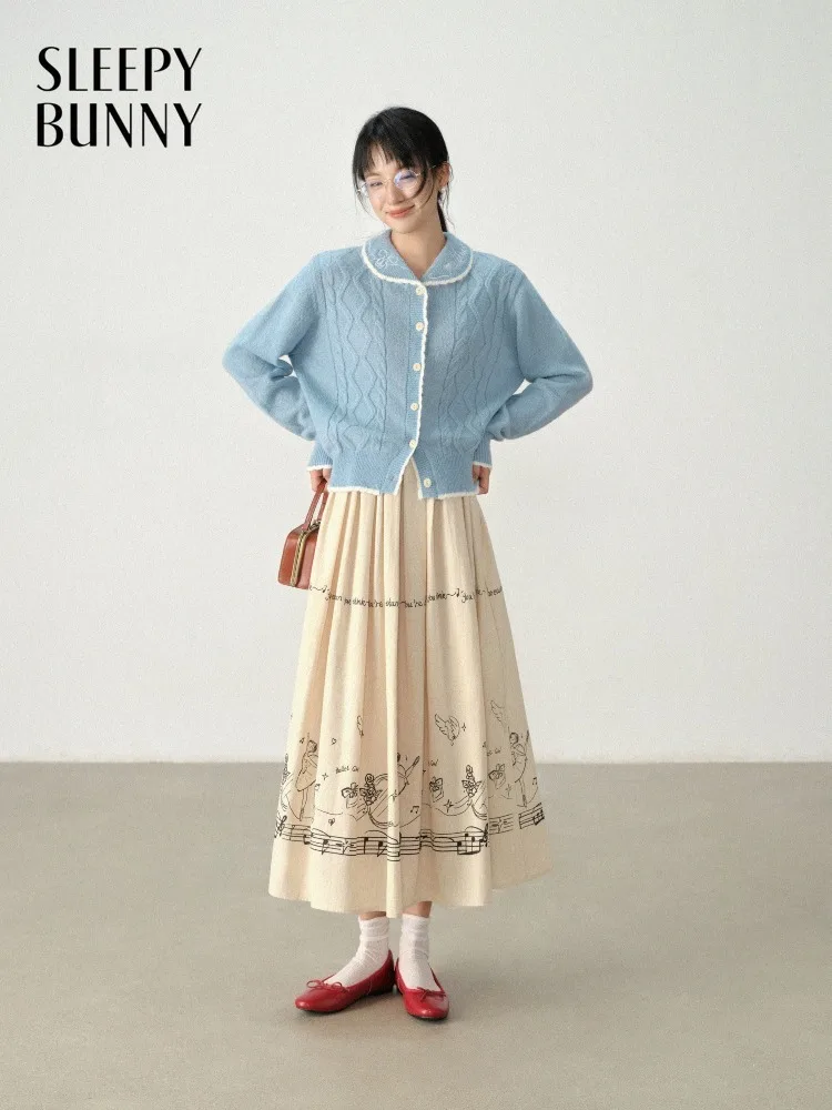 

Women Embroidered Cable Knit Cardigan Spring Soft Warm Sweater for Lady Artsy Girl Style Casual Layering and Daily Wear Chic