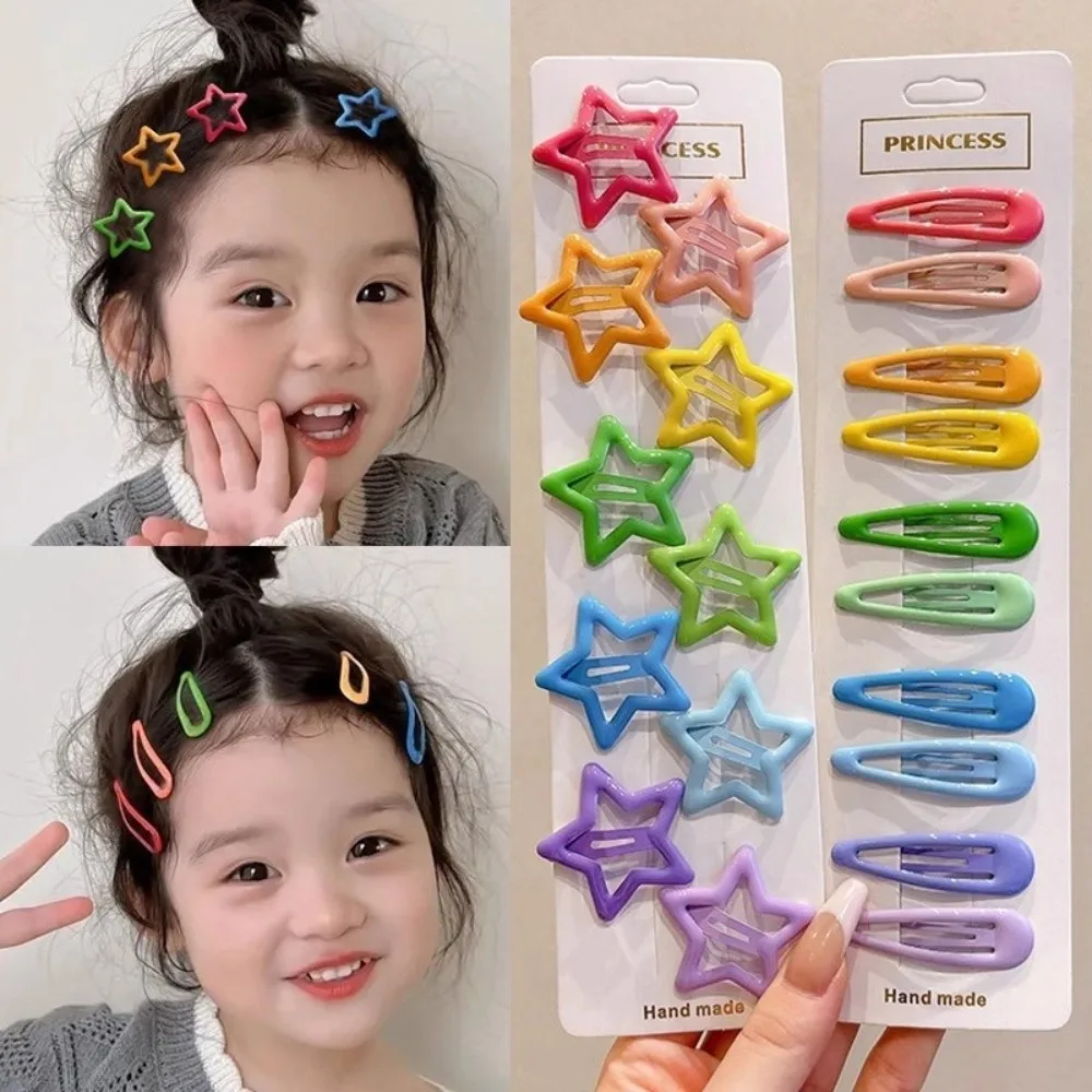10Pcs Sweet Colorful Hair Clips Star Heart Shaped Handmade Hairpins Candy Color Alloy Hair Accessories