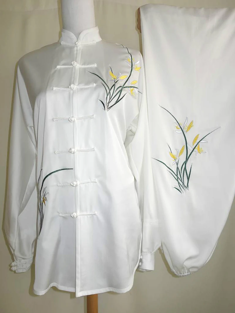 Embroidered Orchid Tai Chi Suit Women Kids Martial Arts Performance Team Wear Summer Thin Breathable Practice Outfit Qigong Desi