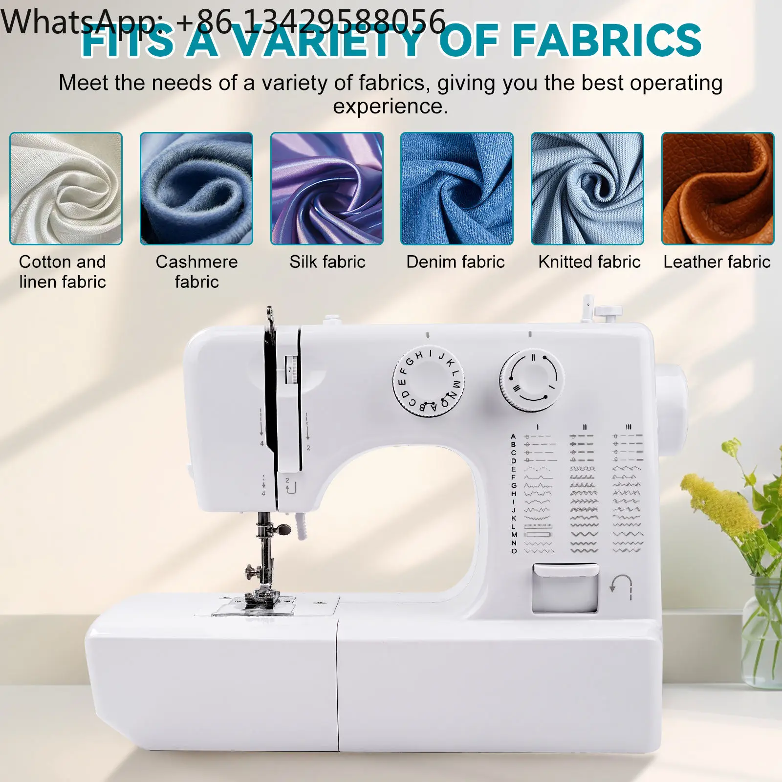Multifunctional Household Sewing Machine for Fabrics Leather Cuffs Trouser Legs with Reverse Stitch
