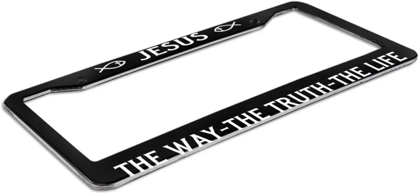 License Plate Frame Jesus The Way The Truth The Life Car Tag Frame License Plate Holder Car Plate Frame Auto Tags Cover 2 Holes