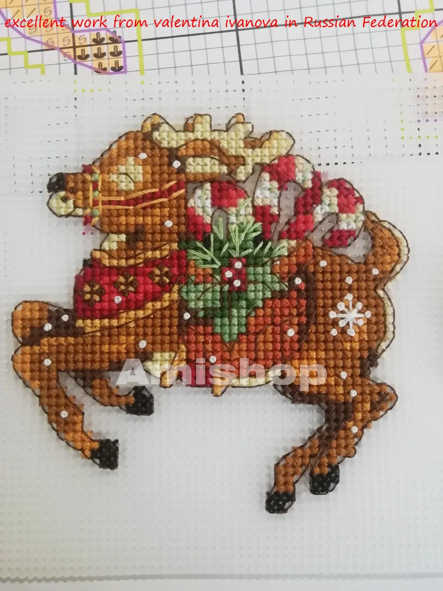 Amishop Top Quality Lovely Counted Cross Stitch Kit Christmas Deer Ornament Christmas Tree Ornaments Gift Dim 08916