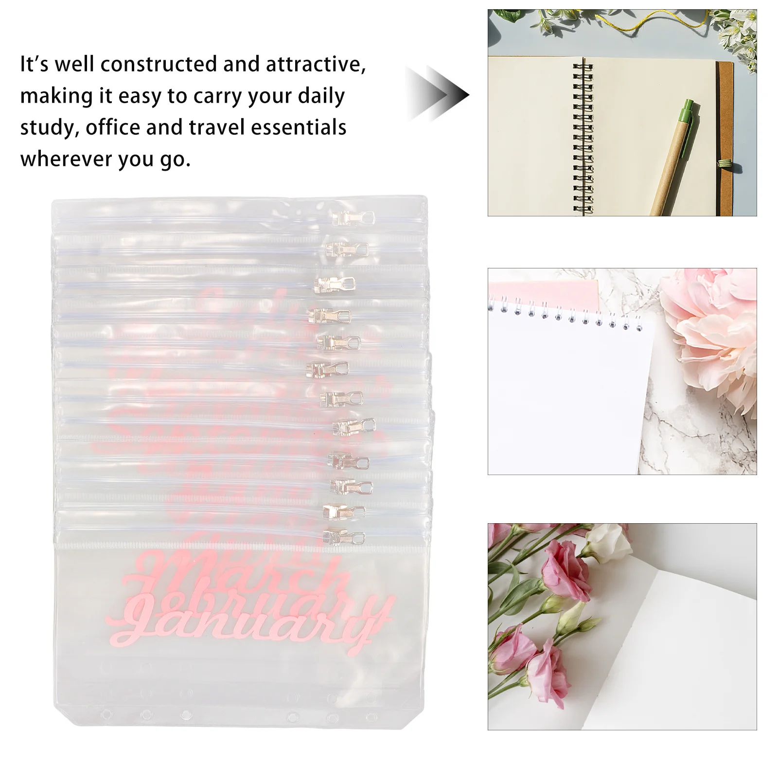 

12pcs Budget Envelope Pouch 6-Hole Pvc Reusable Document Pockets For Money Saving Binder Organizer Planner Divider Folder