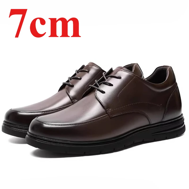 Men's Dress Shoes 7cm Elevator Derby Shoes Genuine Leather Soft Sole Soft Surface Breathable Comfortable Height Increasing Shoes