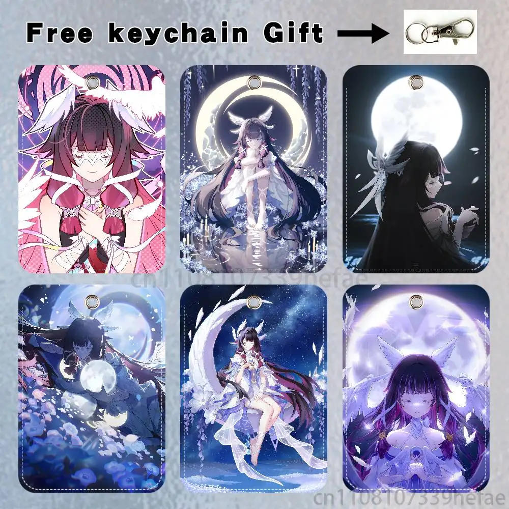 

Genshin Impact Columbina Rectangle Card Case Keychain Access Card Bag Key Tag Ring Leather Card Holder Key Ring Access