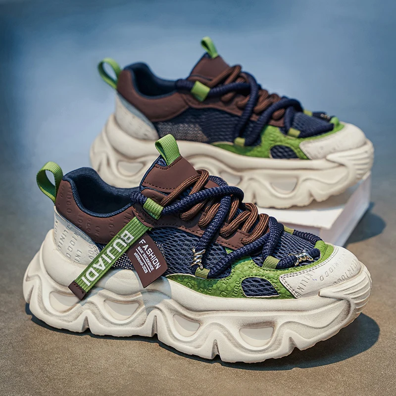 

2026 Spring Mens Casual Shoes Fashion Thick Bottom Breathable Anti Slip Sneakers Mesh Outdoor Training Outsole Running Footwears