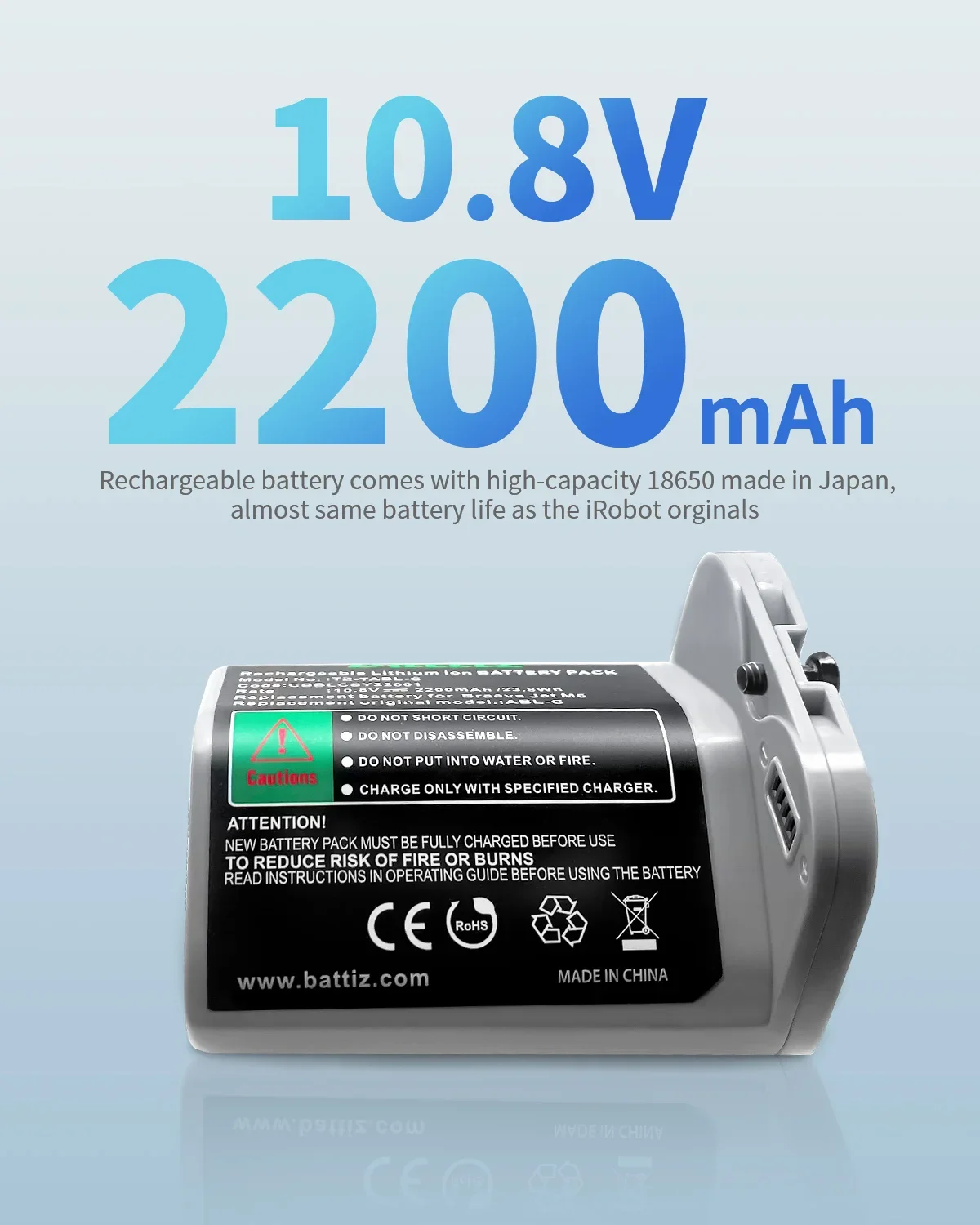 Replacement ABL-C Battery Pack Compatible with iRobot Braava jet M6 Vacuum cleaner 10.8V 2200mAh