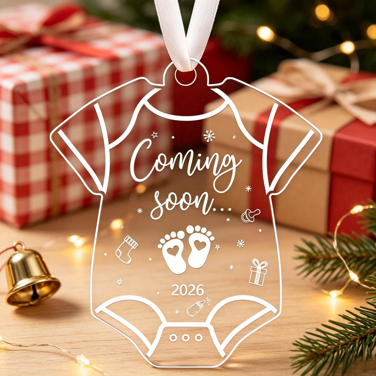 2026Coming Soon Acrylic Hanging Ornament Pregnancy Announcement Keepsake for Holiday Celebration Special Occasion and Home Decor