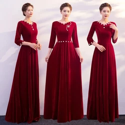 Middle Aged Women's Golden Velvet Dress 2025 New Spring Ceremony Clothes Dresses High Quality Middle Age Female Long Dress Vesti