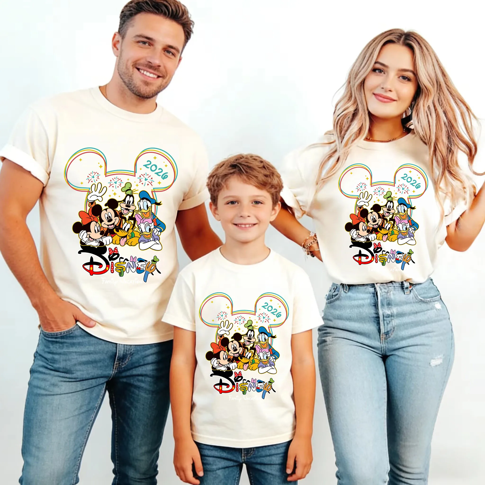 Disney Family Vacation 2026 T-Shirt Magic Matching Outfits Summer 100% Cotton Loose Fit Short Sleeve Casual Vacation T-shirts