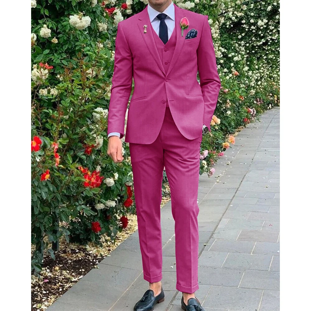 Men's Three-piece Elegant and Fashionable Slim Solid Color Design Groom Wedding Dress Comfortable Commuting Casual Suita for Men