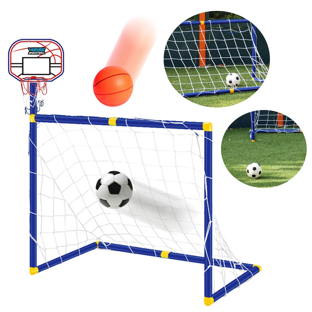 2 In 1 Football Practice Goal with Basketball Hoop Football Goal Fun Games Toys for Boys Girls 3-12 Years Old