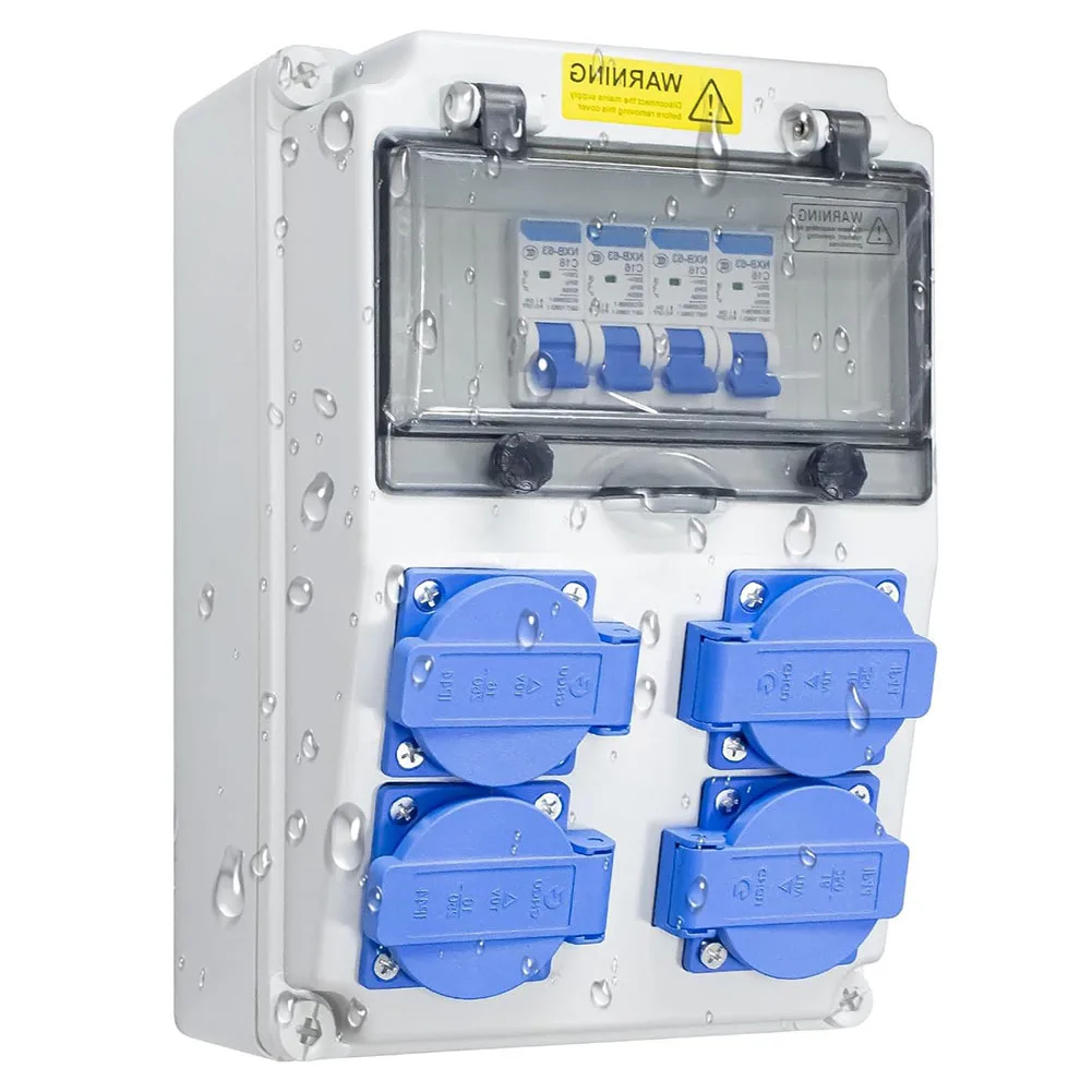 Reliable IP65 Rated Power Distribution Box with 4 European Sockets for Efficient Energy Supply in Harsh Conditions