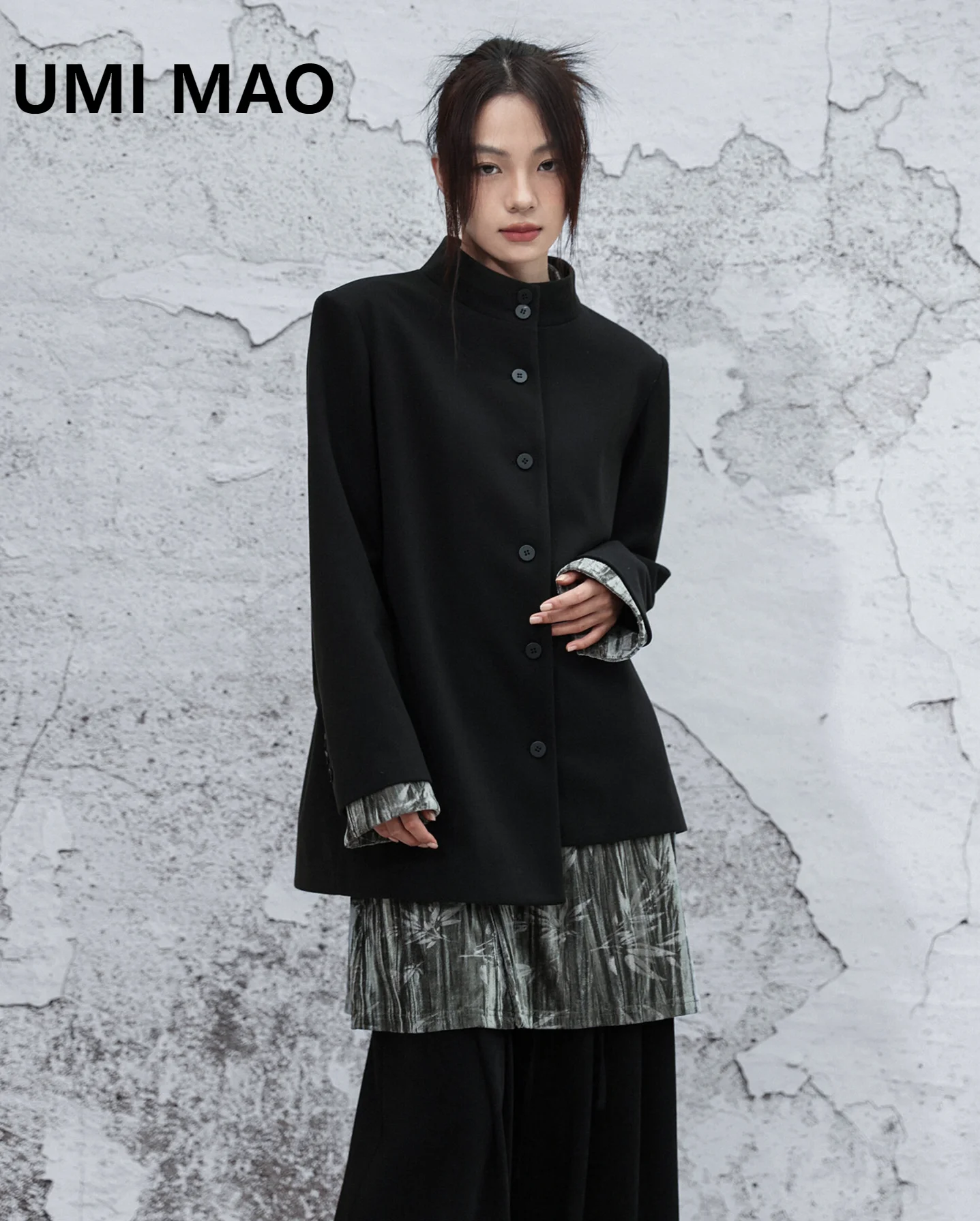 UMI MAO  Asymmetrical Patchwork Blazer For Women Autumn And Winter Detachable Embroidered Top Femme