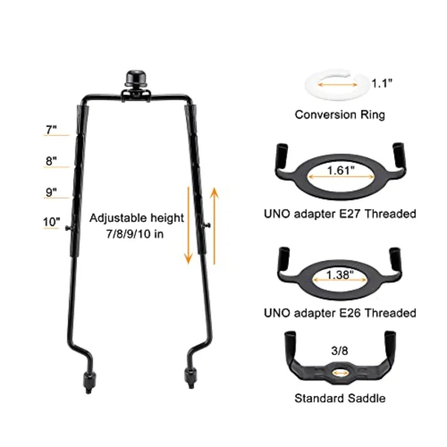 7 8 9 10 inch Lamp Shade Harp Holder, Adjustable Lamp Harps and Finals, Fit both Standard Lamp Rod and E6 E7 Light Base UNO Fit