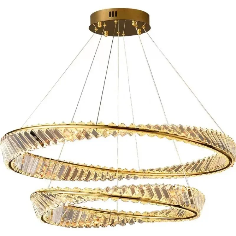 Italian light luxury crystal lamp, large living room chandelier, dining room designer ring bedroom, post-modern simple lamp