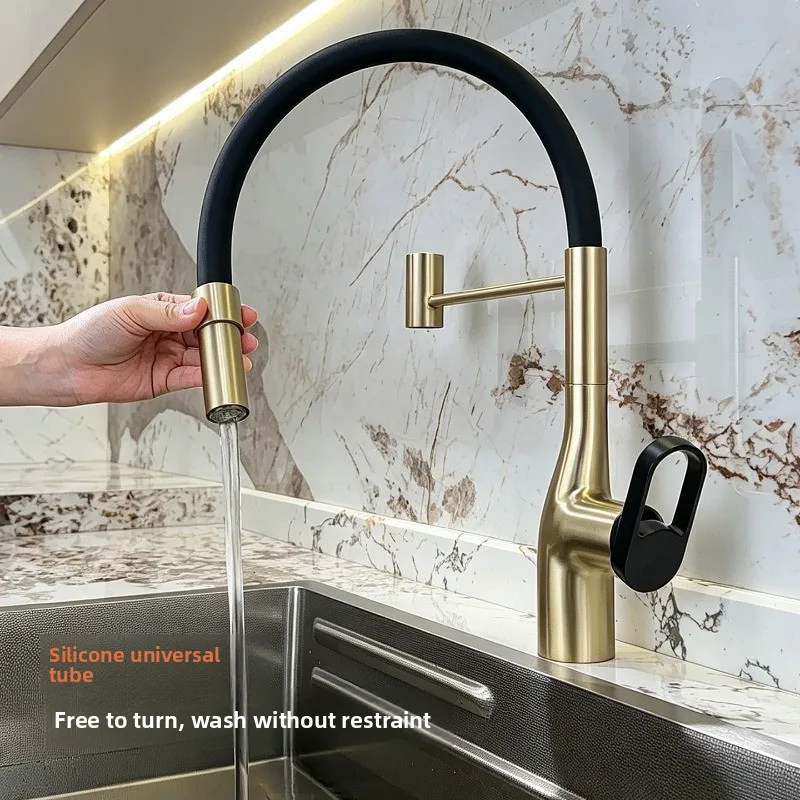 Light luxury high-end universal rotating faucet wash basin kitchen island sink dual-mode pull-out hot and cold faucet