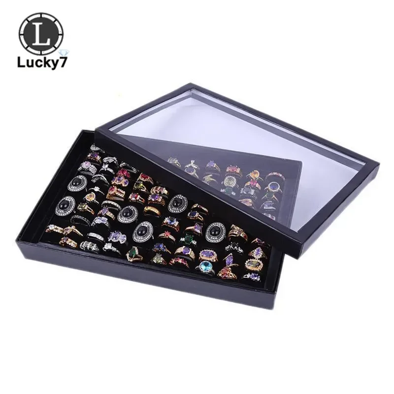 Wholesale 100Slot Velvet Sponge Ring Display Box Cardboard Jewelry Storage Case Holder Showcase Ring Cuff-link Jewelry Tray