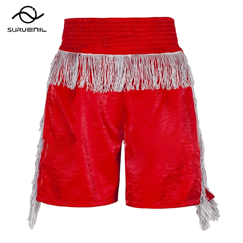 Boxing Shorts Gold Silver Tassels Muay Thai Shorts Men Women Kids Satin Fight Kickboxing Pants Boxeo MMA Martial Arts Clothing