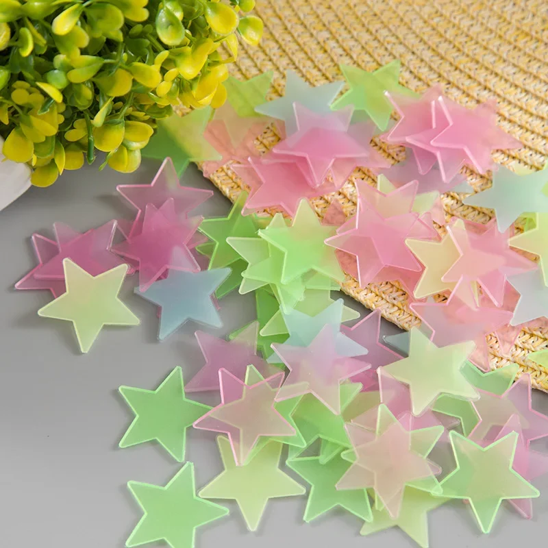 Pegatinas de estrellas luminosas para niños, juguete de pintura fluorescente de PVC que brilla en la oscuridad, 3cm, 100 unids/lote por bolsa