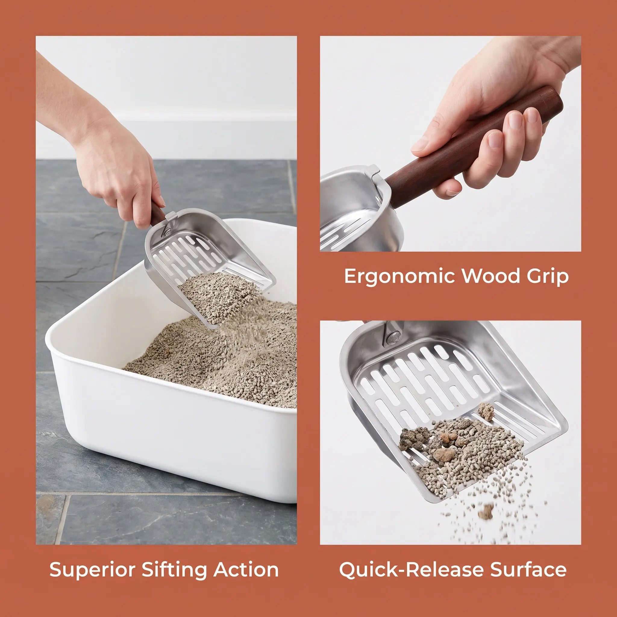 頑丈な金属製猫砂スコップ ステンレス製ふるい 人間工学に基づ - Food Storage With Scoop のレビューと価格