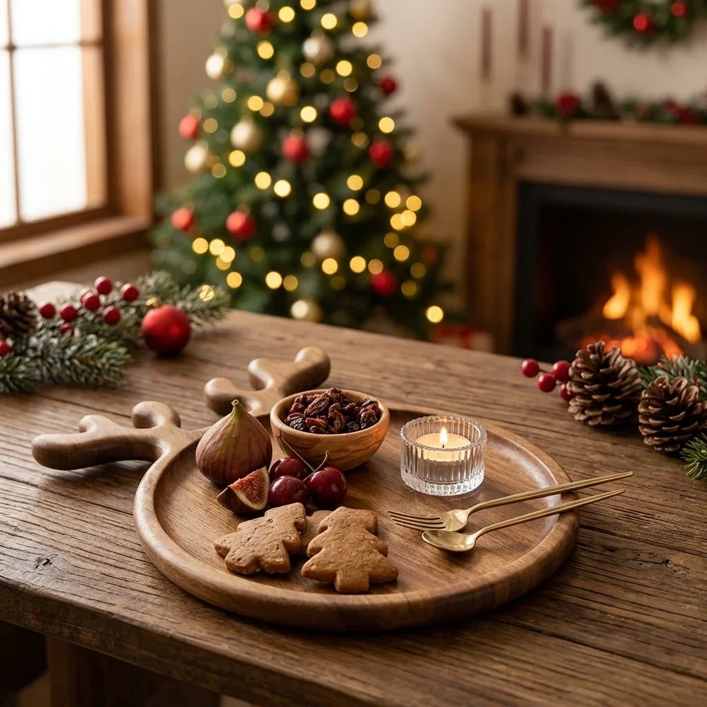 Wood Christmas Tree Serving Tray Fruit Bowl Snack Plate Candy Dish Melon Dried Fruit Pizza Dessert Board for Home Party Supplies