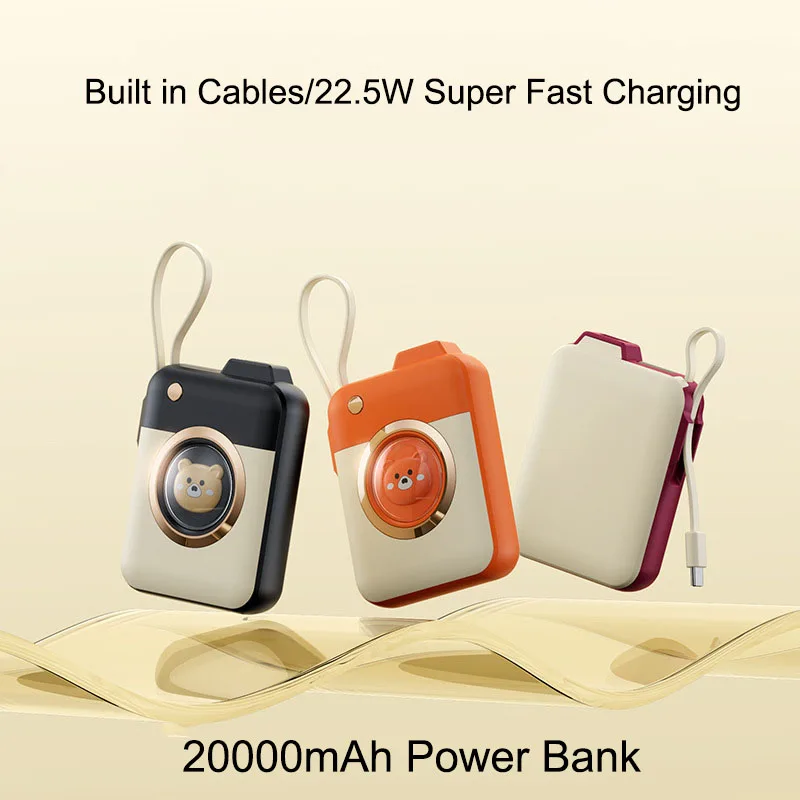 Power Bank 20000mAh 22.5W Fast Charging Mini Powerbank With Type C Cable Portable External Battery Charger for iPhone 15 Xiaomi