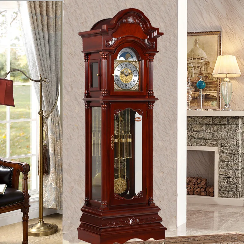 Vintage floor to ceiling clock, living room solid wood table clock, peach blossom heart wood atmosphere, European style