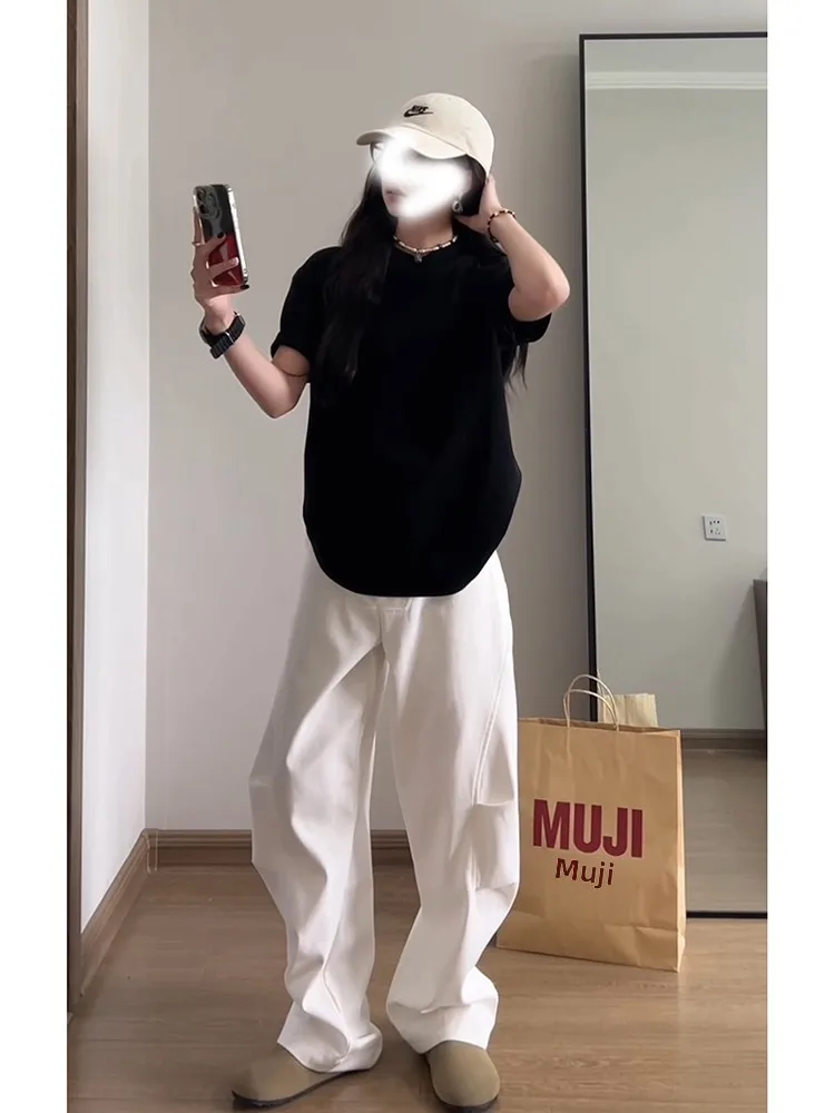 

Белые летние мужские брюки-карго в стиле парашютчика, свободные прямые брюки-бананы с плиссировкой