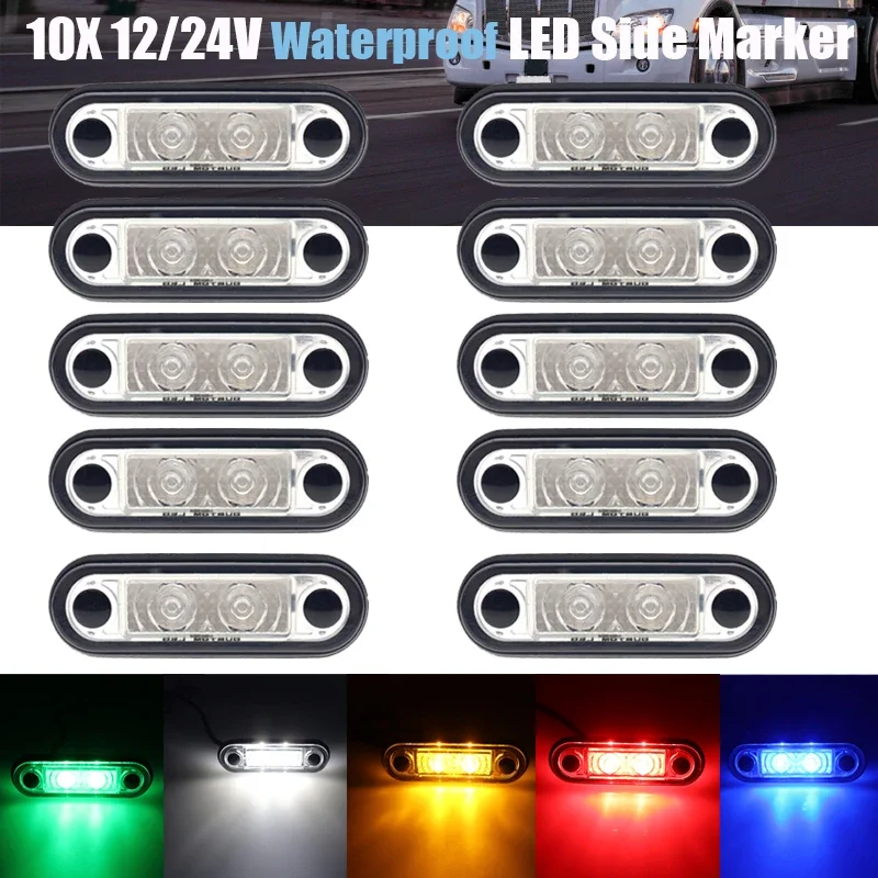 

10x Waterproof 12/24V LED Side Marker Lights Clearance Rear Tail Brake Indicator Turn Signal Lamps Truck Trailer Tractor Van Bus